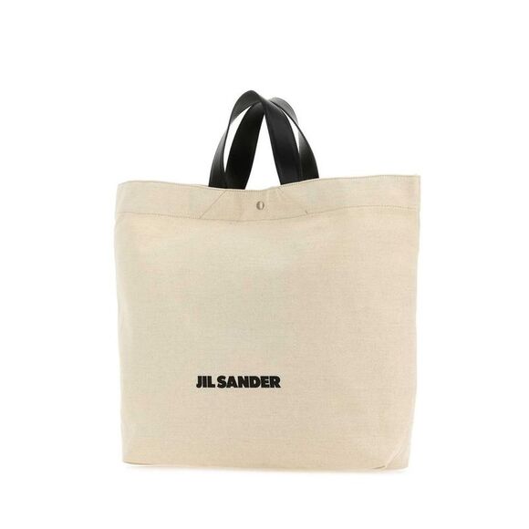JIL SANDER Canvas Tote Bag with Leather Handles Women BEIGE O TAN Handbags - Picture 1 of 2